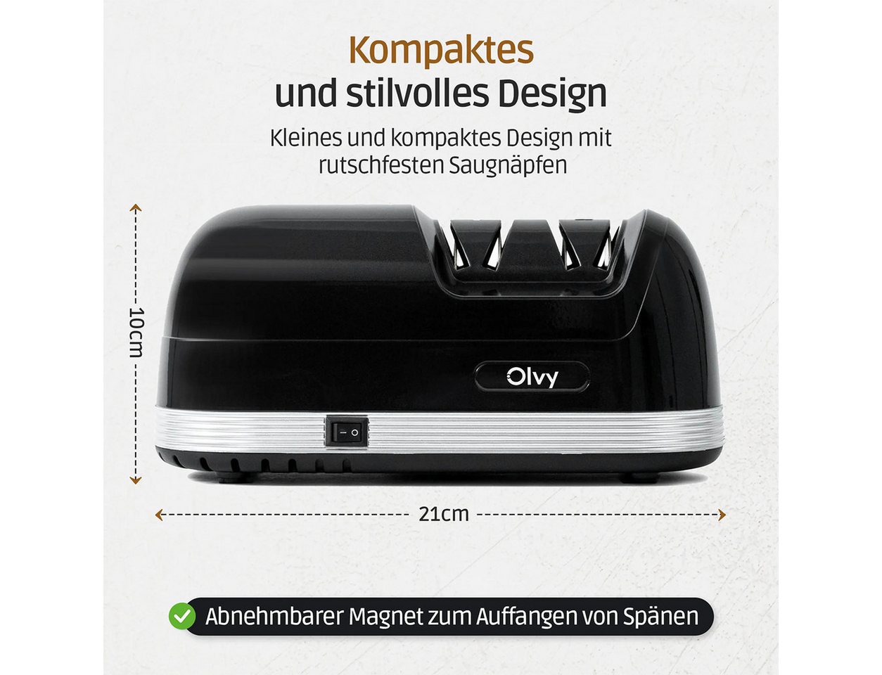 Olvy Messerschärfer Olvy Elektrischer Messerschärfer PRO, Profi-Diamant-Messerschärfer, Profi-Diamant-Schleifsystem, für gezackte und gehärtete Messer – Bild 3 von 5