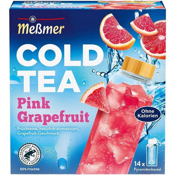 Meßmer Tee Cold Tea Pink Grapefruit, Früchtetee, Beutelgröße in Kannenportion
