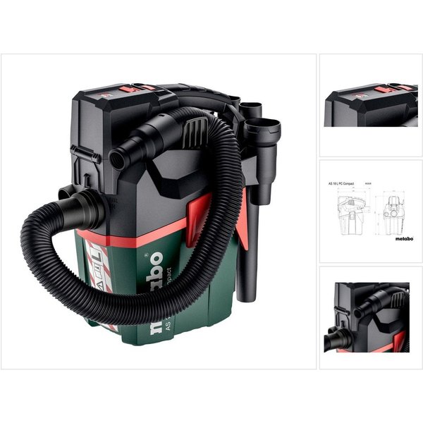 metabo Akku-Handstaubsauger AS 18 L PC Compact Akku Sauger 18 V 6 l IPX4 Staubklasse L