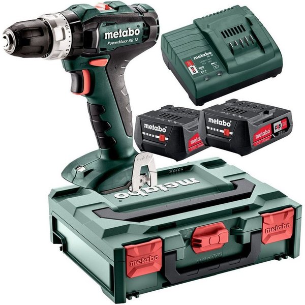 metabo Akku-Schlagbohrschrauber PowerMaxx SB 12, 12 V, Schlagbohrmaschine 2 x 2 Ah Li-Ion in Metabox