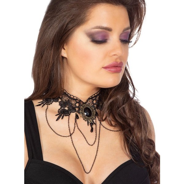 Metamorph Textilband Gothic Halsband mit schwarzer Brosche, Elegant-düsterer Choker für Goths und Vampire