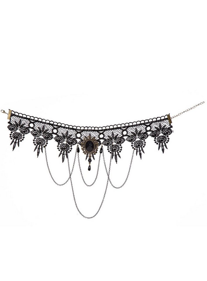 Metamorph Textilband Gothic Halsband mit schwarzer Brosche, Elegant-düsterer Choker für Goths und Vampire – Bild 2 von 2