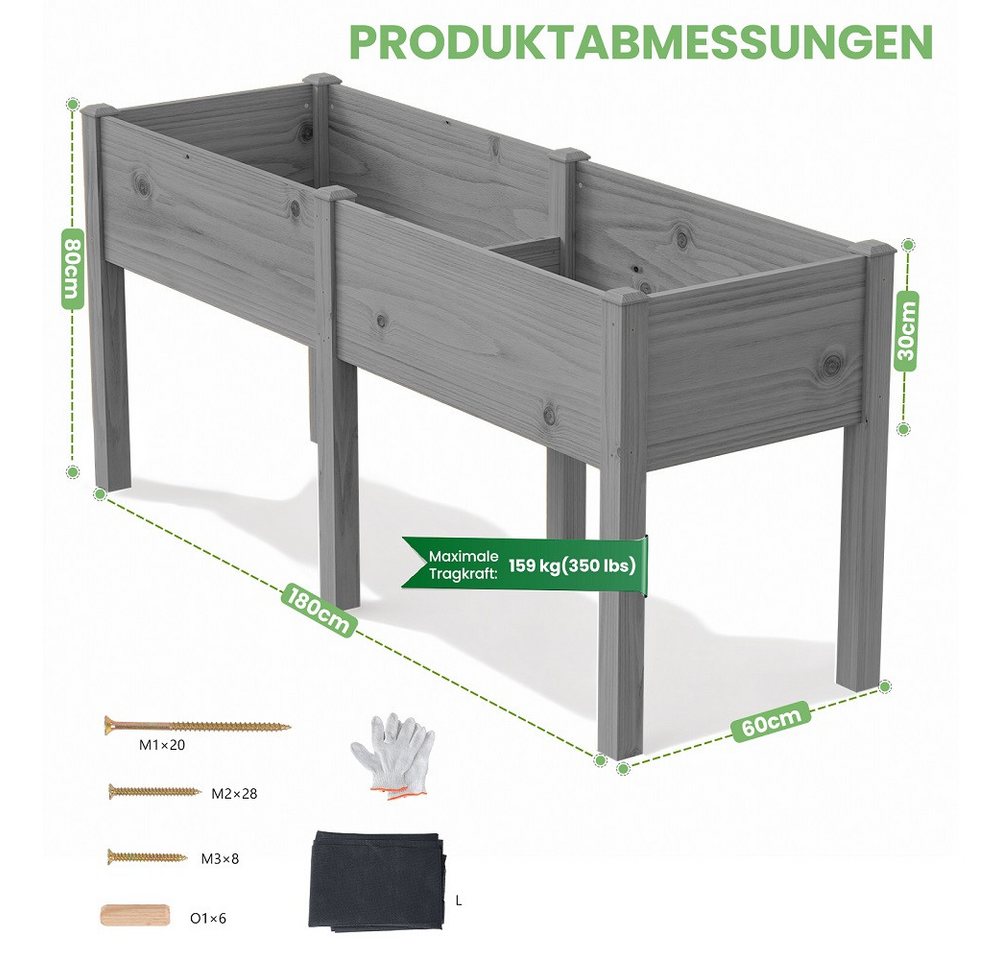 Meulbaty Hochbeet aus Holz mit Beinen, natürlicher Pflanzkasten aus massivem Kiefernholz (wetterfest imprägniert, 1 St), ergonomische Arbeitshöhe 80 cm, für Ter – Bild 2 von 5