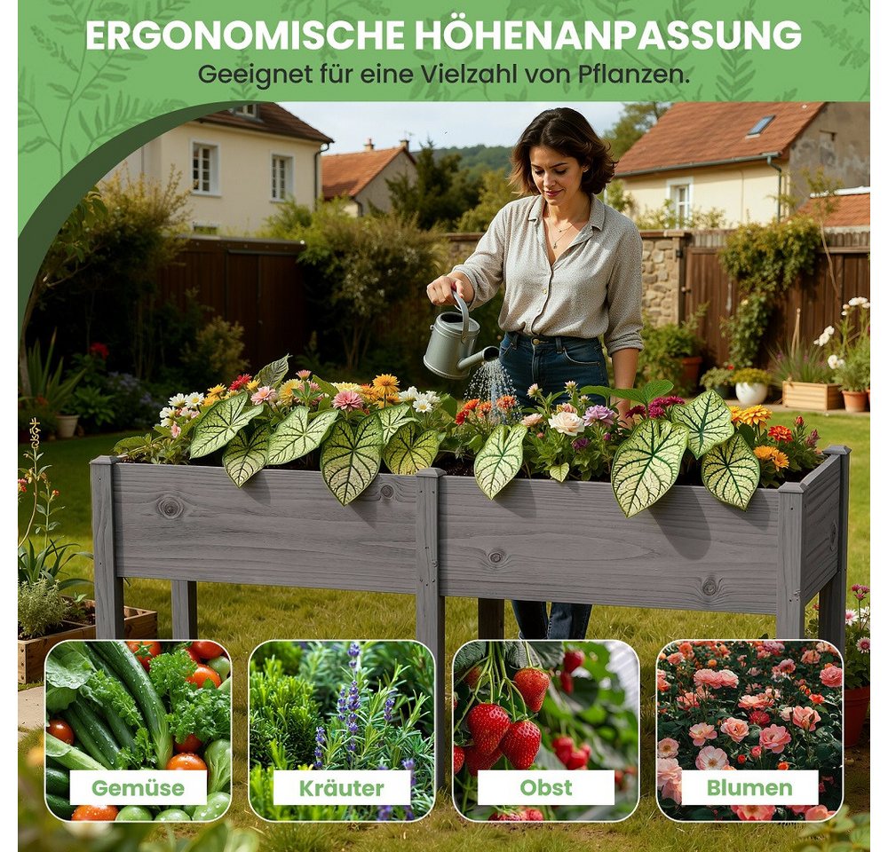 Meulbaty Hochbeet aus Holz mit Beinen, natürlicher Pflanzkasten aus massivem Kiefernholz (wetterfest imprägniert, 1 St), ergonomische Arbeitshöhe 80 cm, für Ter – Bild 3 von 5