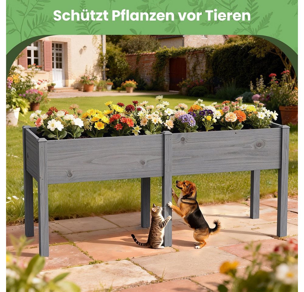 Meulbaty Hochbeet aus Holz mit Beinen, natürlicher Pflanzkasten aus massivem Kiefernholz (wetterfest imprägniert, 1 St), ergonomische Arbeitshöhe 80 cm, für Ter – Bild 4 von 5