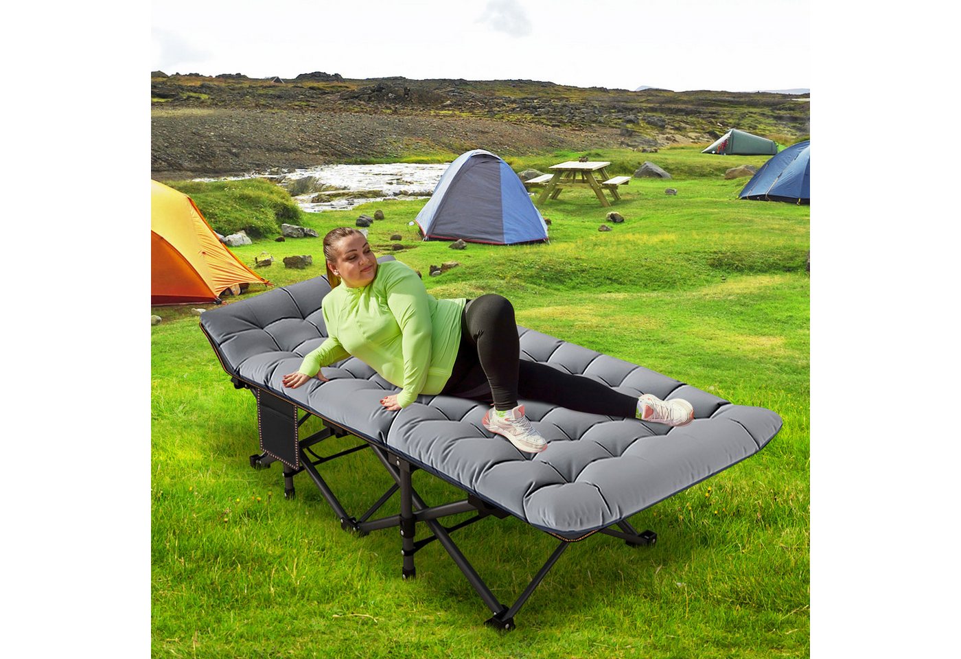 Meulbaty Klappbett Camping Bett, Gästebett mit Matratze, 400KG Belastbar im leichten und tragbaren Faltdesign, 198cmx81cmx46 cm – Bild 2 von 5