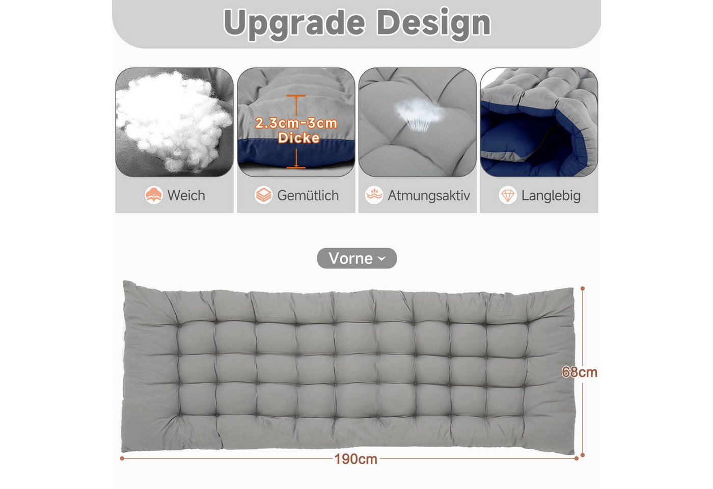 Meulbaty Klappbett Gästebett, Sonnenliege, Campingbett, 220KG lastlager Gartenliege (1-St) mit 2,3-3cm Matratze Seitentasche und Kopfstütze – Bild 5 von 5