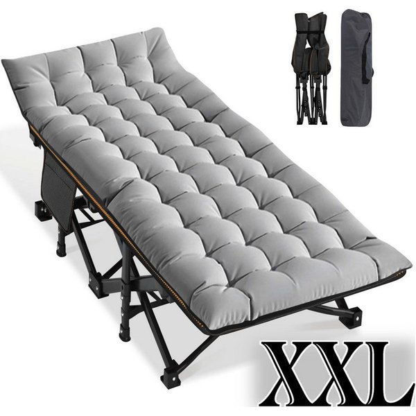 Meulbaty Klappbett Klappbar Feldbett, Campingbett für Camping mit Auflage & Seitentasche (2.3-3cm Matratze) mit Stahlrahmen, Oxford-Stoff Liegefläche und abehmb