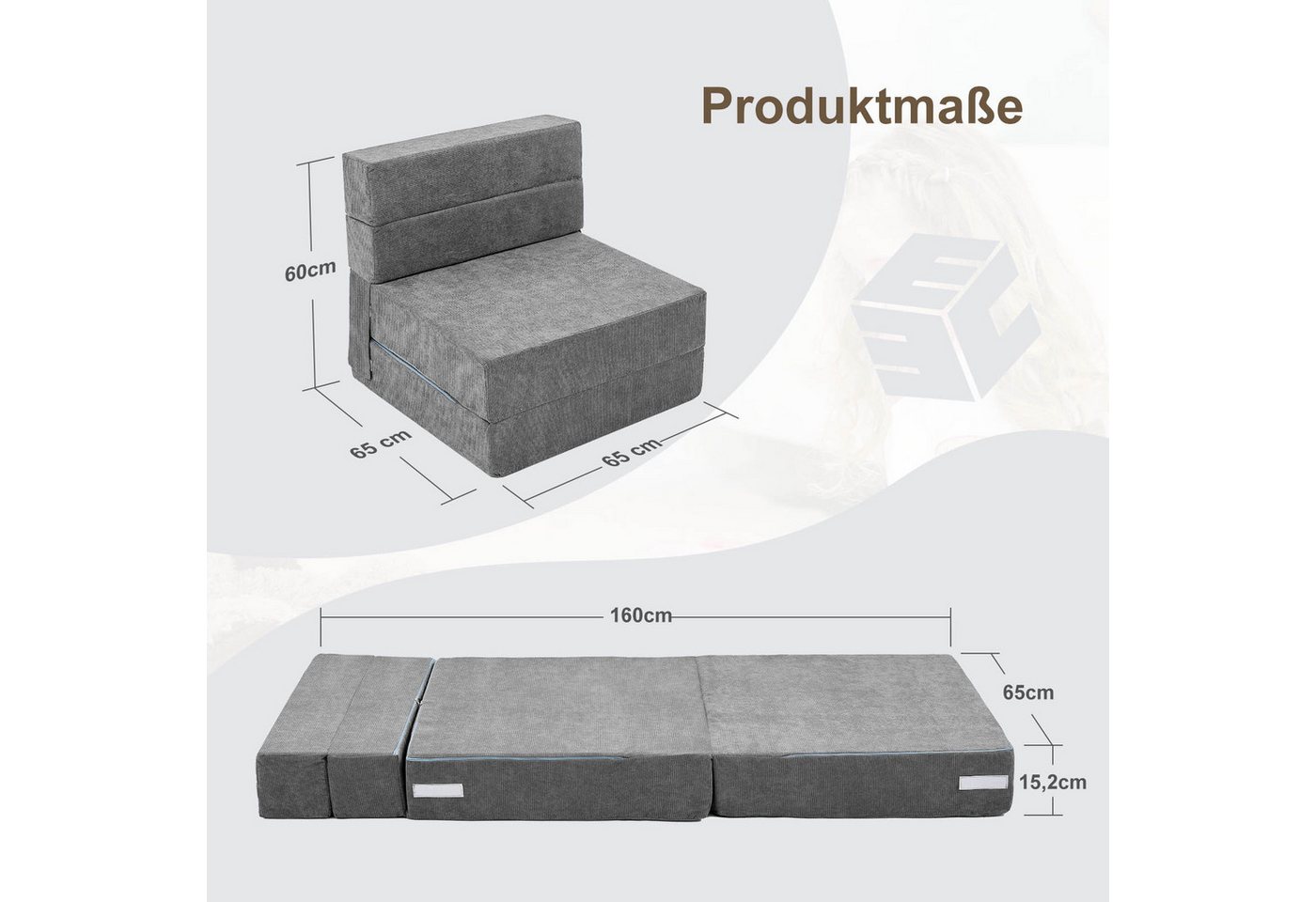 Klappmatratze 15,2 cm extra dicke klappbare Schlafsofa-Bodenmatratze für Kinder, Meulbaty, 15.2 cm hoch, dreifach klappbare Matratze, Kindersofa, Futon, Klappst – Bild 2 von 5
