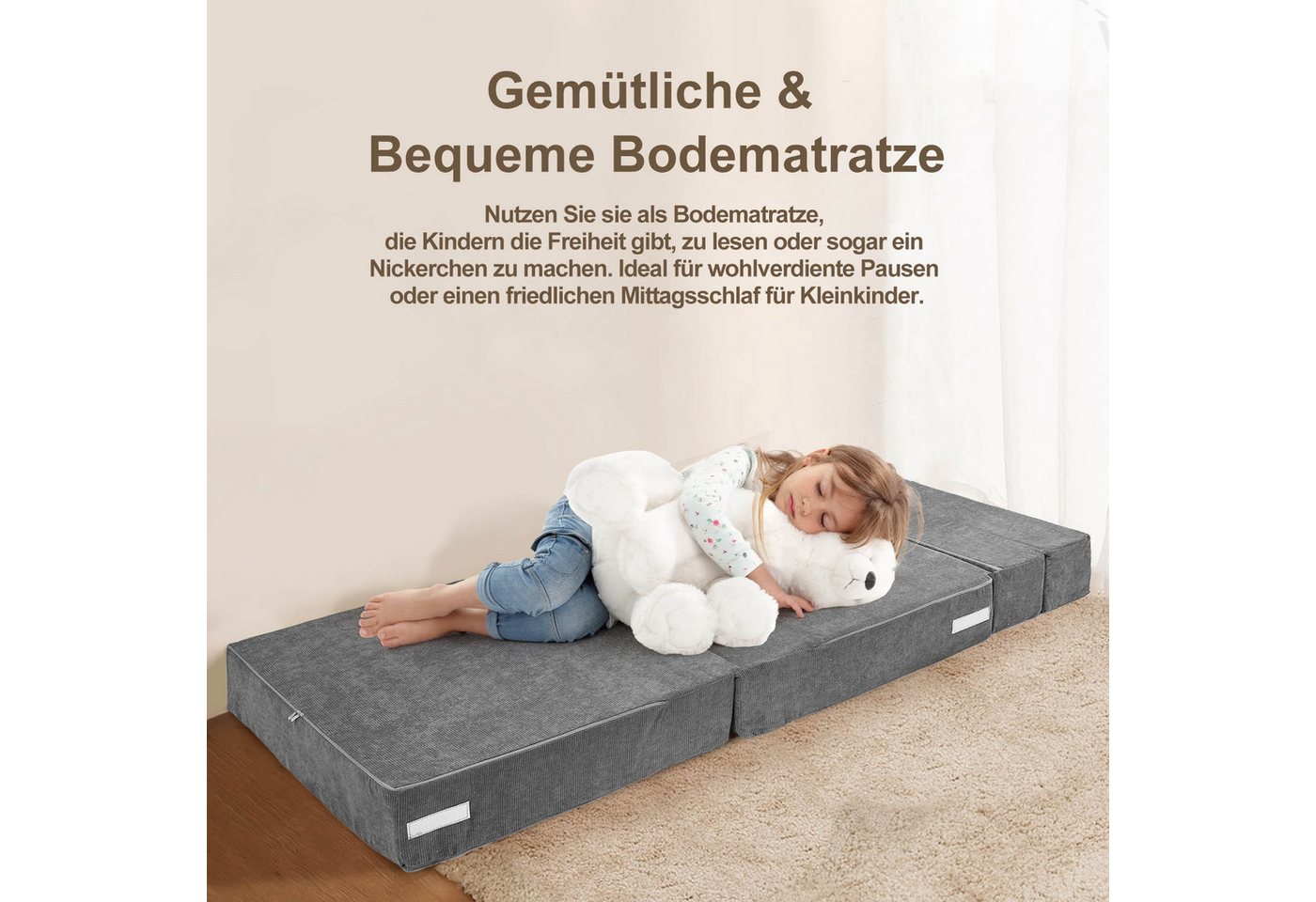 Klappmatratze 15,2 cm extra dicke klappbare Schlafsofa-Bodenmatratze für Kinder, Meulbaty, 15.2 cm hoch, dreifach klappbare Matratze, Kindersofa, Futon, Klappst – Bild 4 von 5