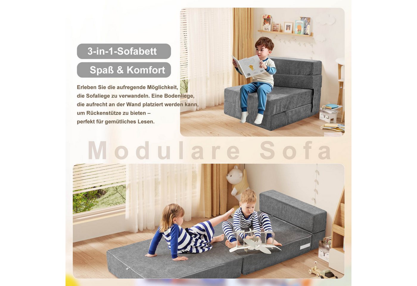 Klappmatratze 15,2 cm extra dicke klappbare Schlafsofa-Bodenmatratze für Kinder, Meulbaty, 15.2 cm hoch, dreifach klappbare Matratze, Kindersofa, Futon, Klappst – Bild 5 von 5