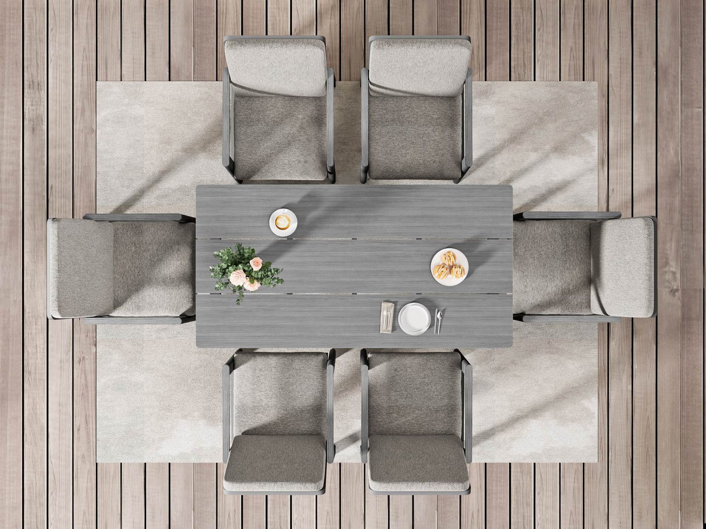 MeXo Gartenlounge-Set Aluminium Gartenmöbel Set, (150 x 80 cm Gartentisch, 7-tlg., mit 6 Stühlen), wetterfeste Essgruppe für Terrasse Balkon Garten – Bild 3 von 5