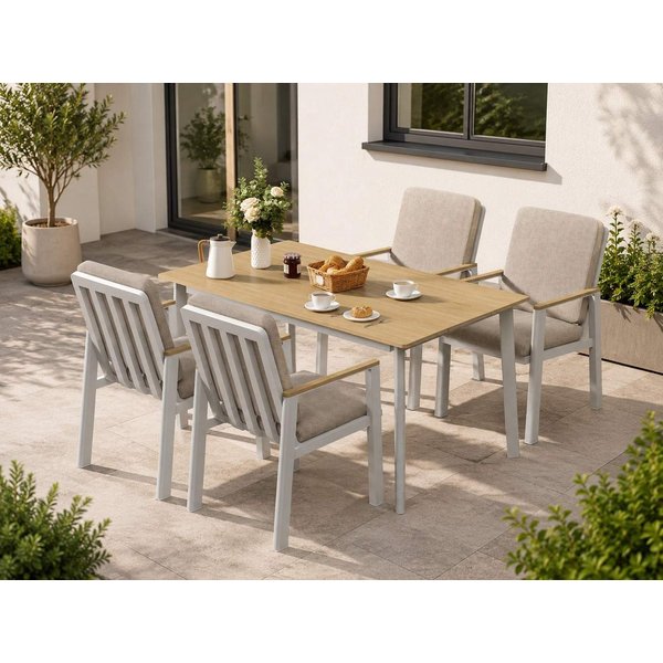 MeXo Gartenlounge-Set Aluminium Gartenmöbel Set, (150 x 80 cm Gartentisch, 5-tlg., mit 4 Stühlen), wetterfeste Essgruppe für Terrasse Balkon Garten