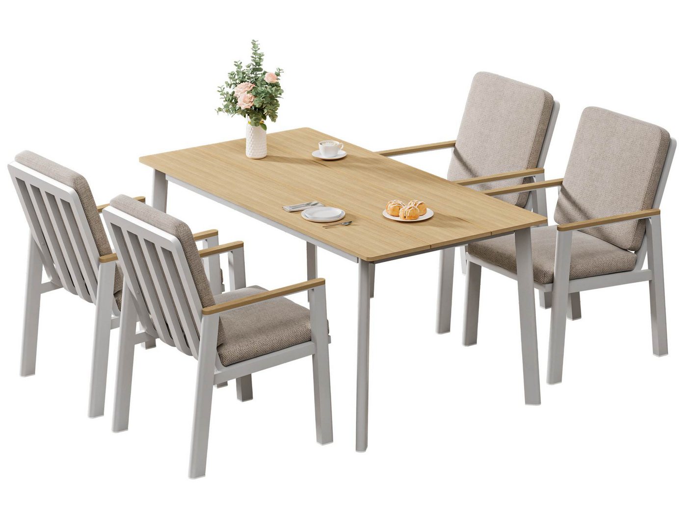 MeXo Gartenlounge-Set Aluminium Gartenmöbel Set, (150 x 80 cm Gartentisch, 5-tlg., mit 4 Stühlen), wetterfeste Essgruppe für Terrasse Balkon Garten – Bild 2 von 5