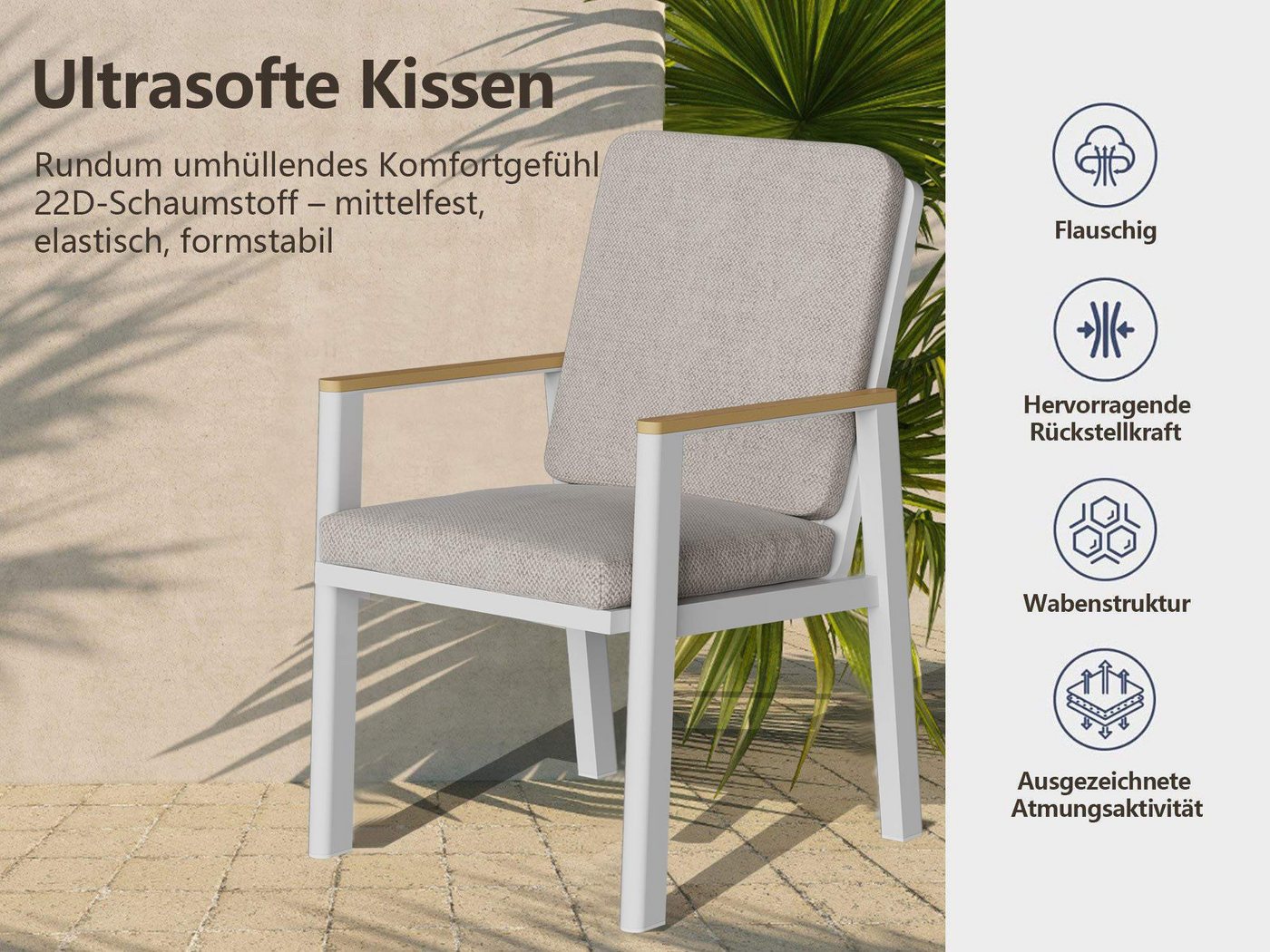 MeXo Gartenlounge-Set Aluminium Gartenmöbel Set, (150 x 80 cm Gartentisch, 5-tlg., mit 4 Stühlen), wetterfeste Essgruppe für Terrasse Balkon Garten – Bild 5 von 5