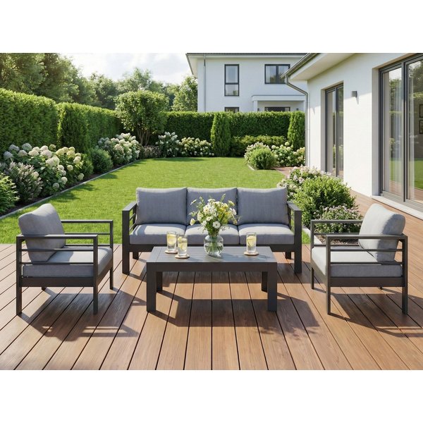 MeXo Gartenlounge-Set Gartenmöbel Set 4-5 Personen Aluminium Wetterfest, (12cm Deluxe Relax-Sitzkissen, 4-tlg., Belastbarkeit pro Sitzplatz 140kg), Lounge Garte