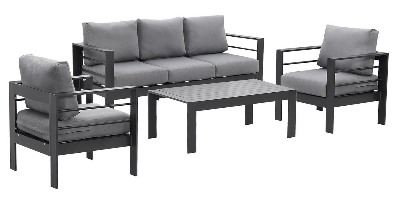MeXo Gartenlounge-Set Gartenmöbel Set 4-5 Personen Aluminium Wetterfest, (12cm Deluxe Relax-Sitzkissen, 4-tlg., Belastbarkeit pro Sitzplatz 140kg), Lounge Garte – Bild 2 von 5