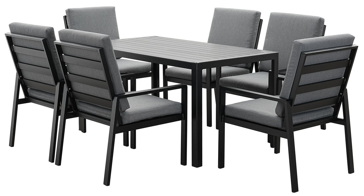MeXo Gartenlounge-Set Gartenmöbel Set mit Esstisch, (Gartenessgruppe Set 6 Personen, Aluminium, wetterfest, hoher Sitzkomfort), mit pflegeleichte Polywood-Tisch – Bild 2 von 5