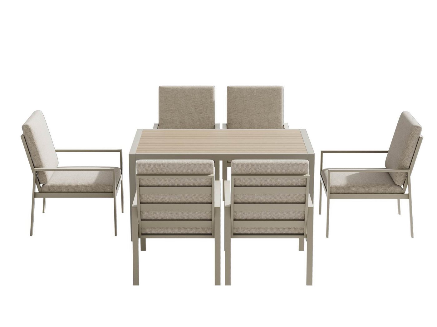 MeXo Gartenlounge-Set Gartenmöbel Set mit Esstisch, (Gartenessgruppe Set 6 Personen, Aluminium, wetterfest, hoher Sitzkomfort), mit pflegeleichte Polywood-Tisch – Bild 2 von 5