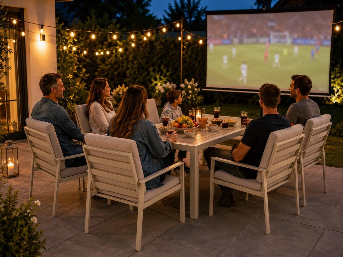 MeXo Gartenlounge-Set Gartenmöbel Set mit Esstisch, (Gartenessgruppe Set 6 Personen, Aluminium, wetterfest, hoher Sitzkomfort), mit pflegeleichte Polywood-Tisch – Bild 4 von 5
