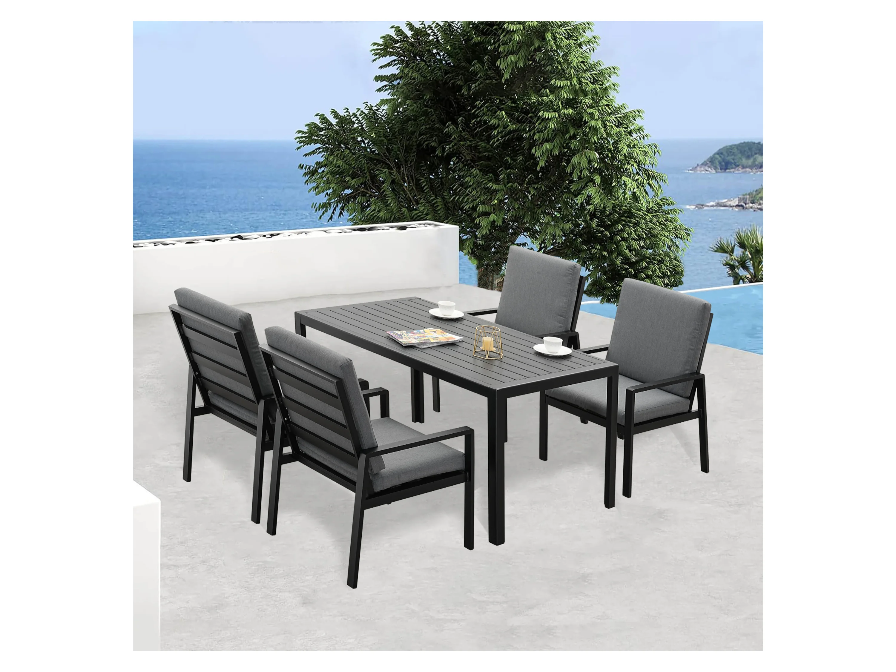 MEXO Gartenmöbel »Dining Set Levante«, inkl Polster (4-Sitzer, Schwarz / Dunkelgrau) – Bild 2 von 4
