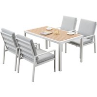 MEXO Gartenmöbel »Dining Set Levante«, inkl Polster (4-Sitzer, Weiß / Hellgrau)