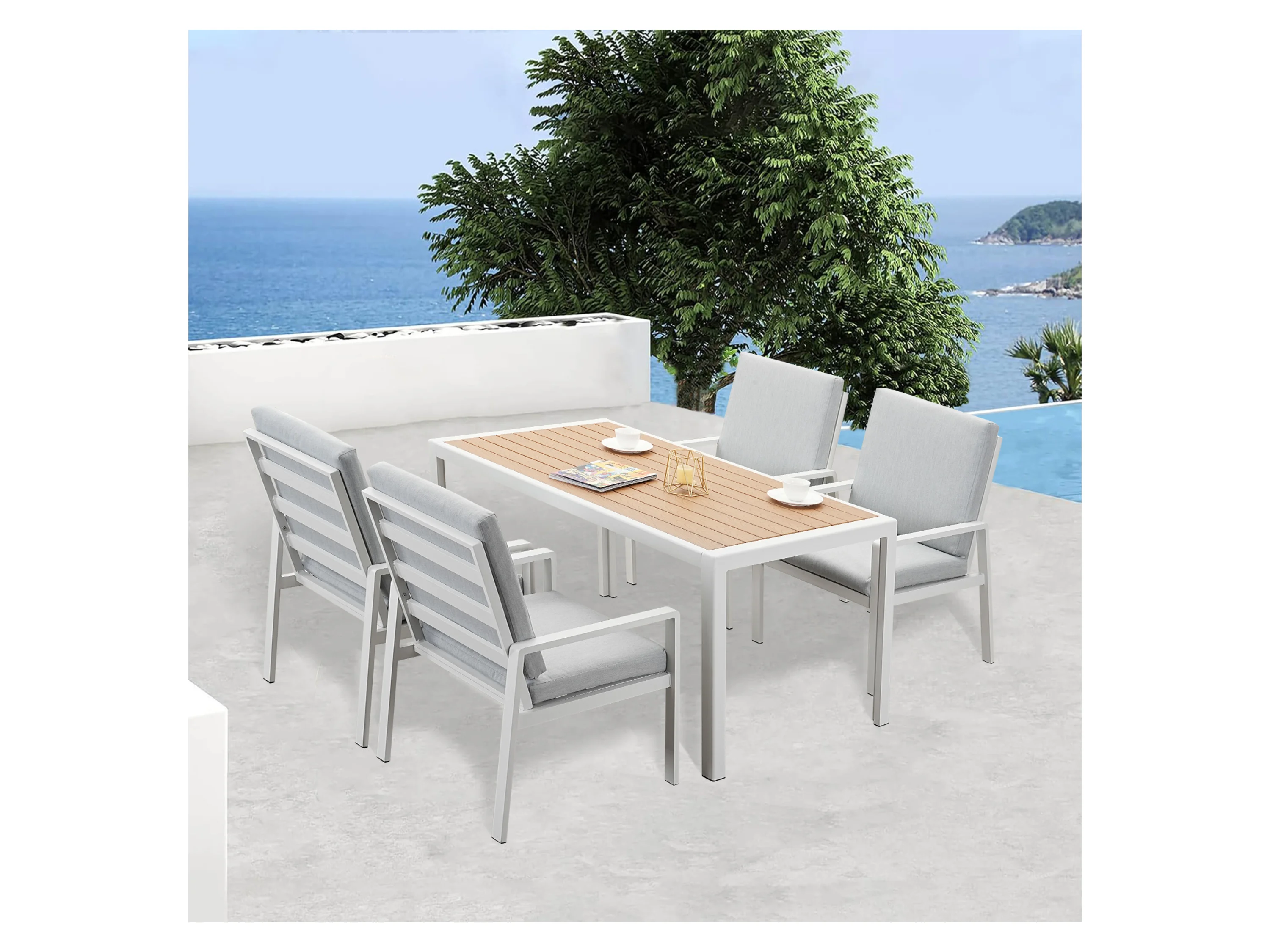 MEXO Gartenmöbel »Dining Set Levante«, inkl Polster (4-Sitzer, Weiß / Hellgrau) – Bild 2 von 4