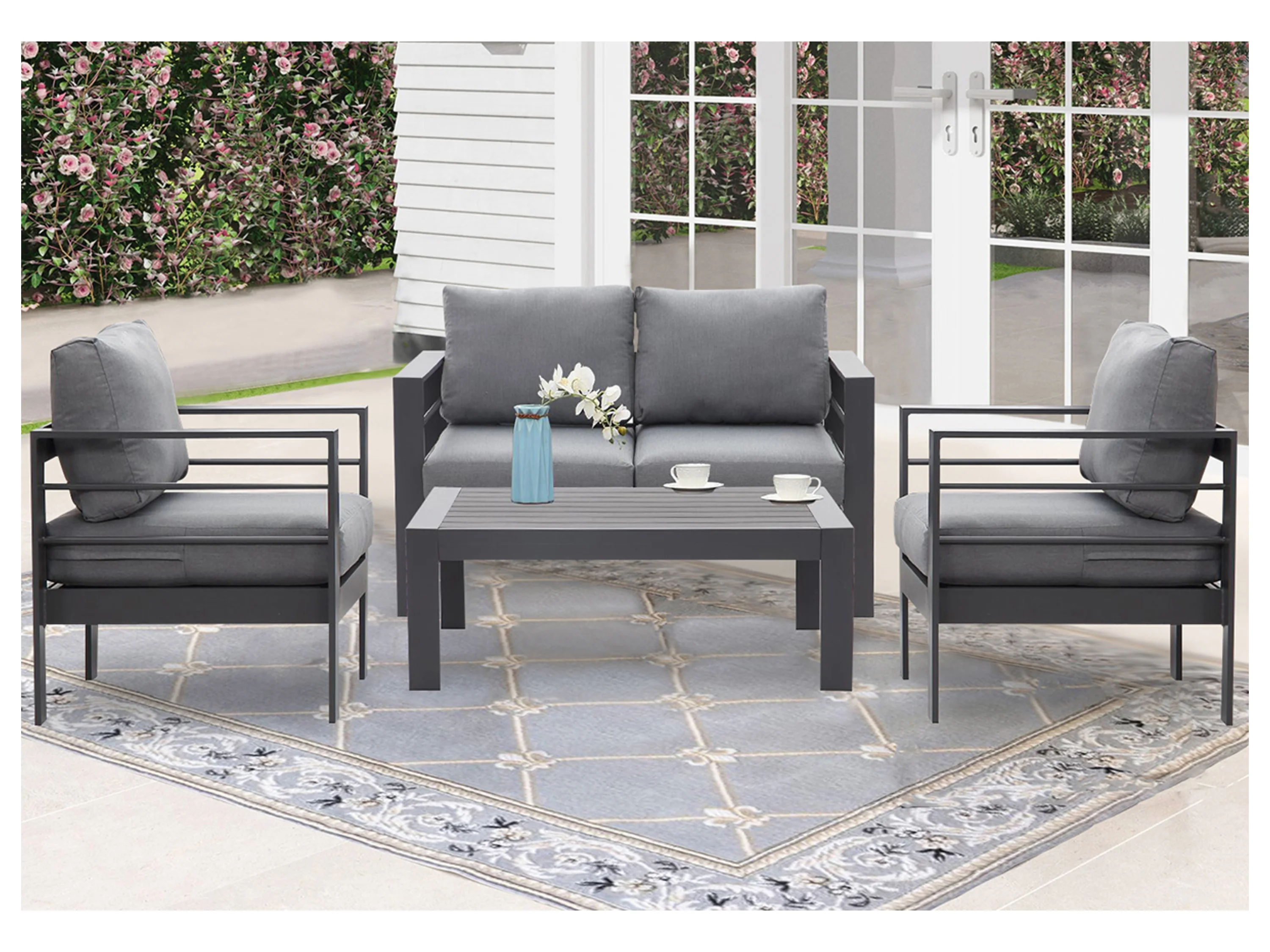 MEXO Gartenmöbel Lounge-Set »Genua«, inkl. Polster (4- Sitzer, Grau / Dunkelgrau) – Bild 2 von 4