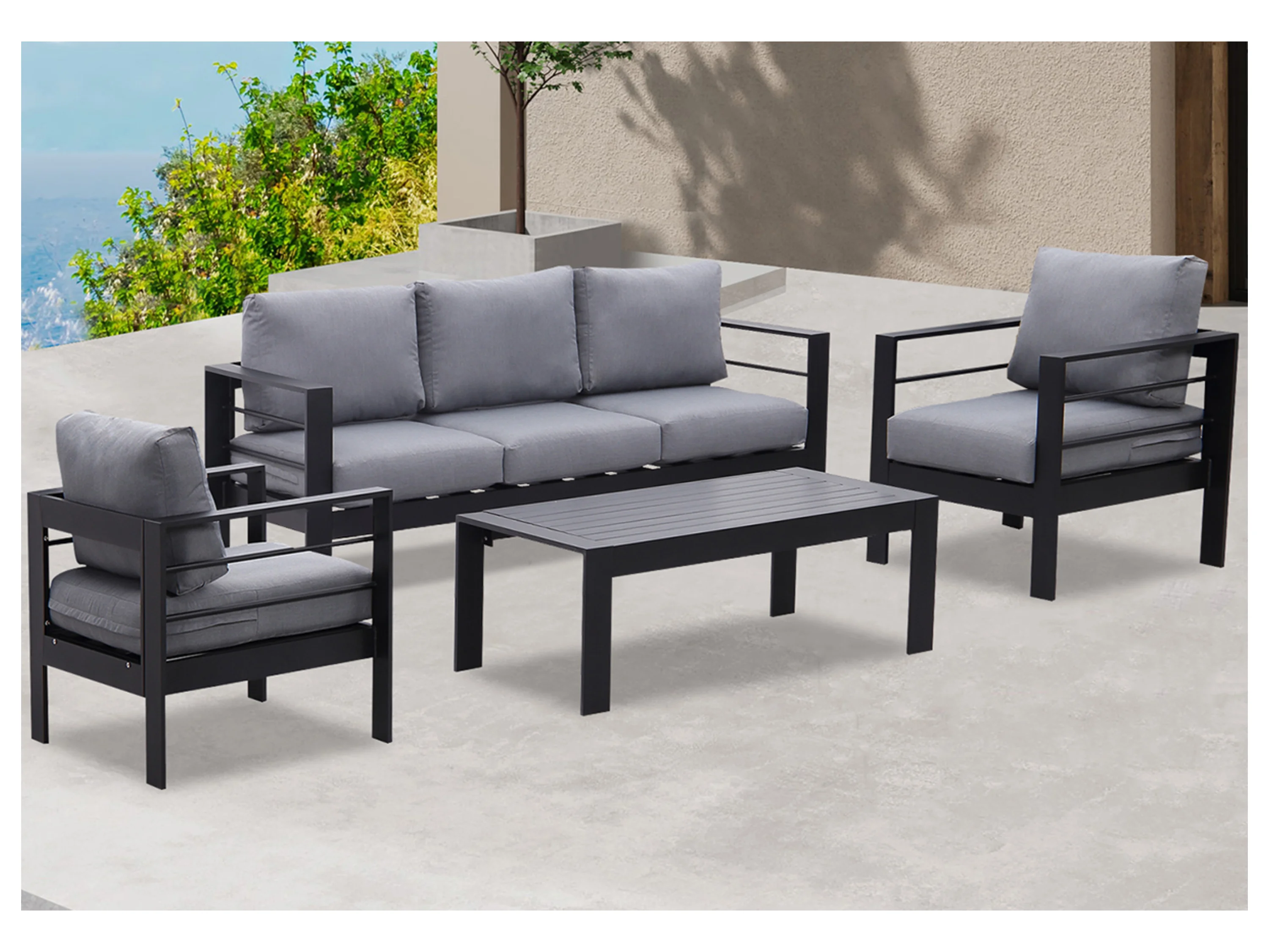 MEXO Gartenmöbel Lounge-Set »Genua«, inkl. Polster (5-Sitzer, Schwarz / Dunkelgrau) – Bild 2 von 4