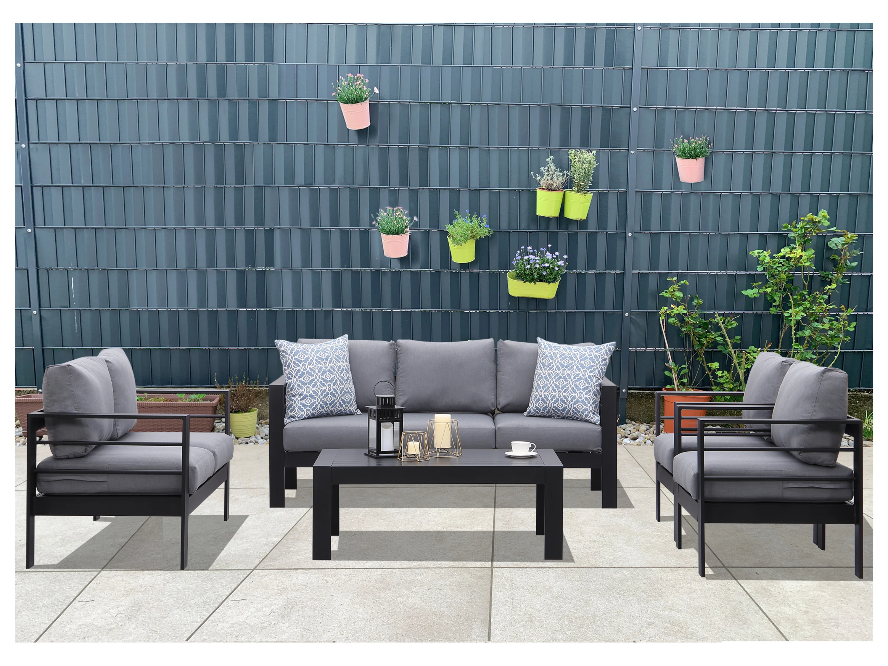 MEXO Gartenmöbel Lounge-Set »Genua«, inkl. Polster (7-Sitzer, Schwarz / Dunkelgrau) – Bild 2 von 4