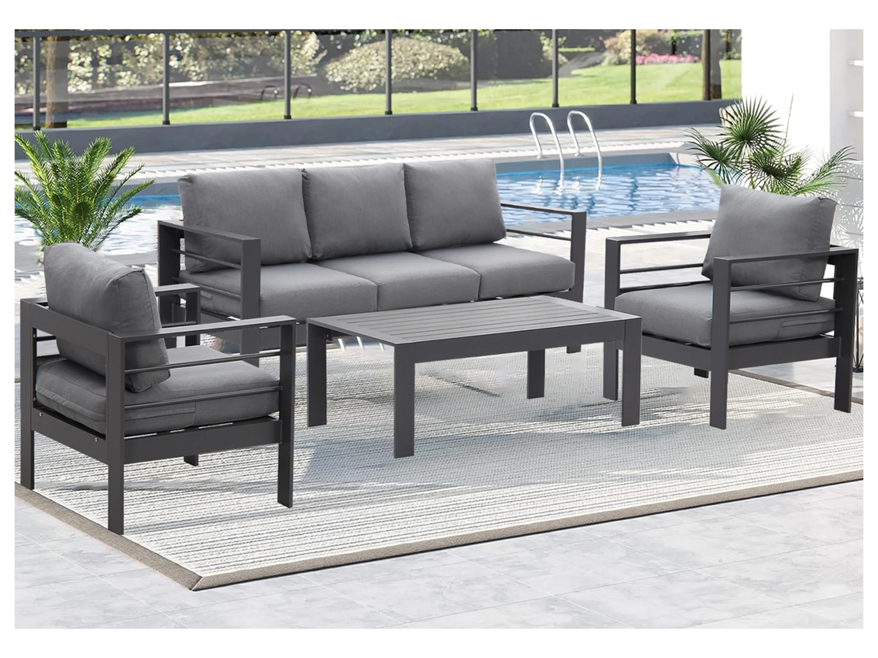 MEXO Gartenmöbel Lounge-Set »Genua«, inkl. Polster (5-Sitzer, Grau / Dunkelgrau) – Bild 2 von 4