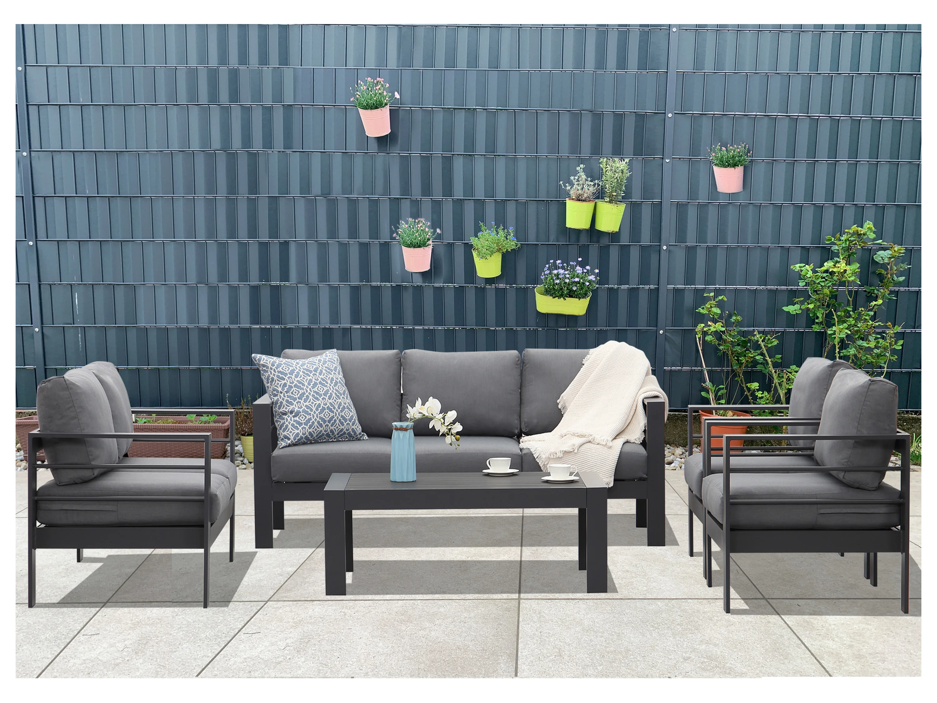 MEXO Gartenmöbel Lounge-Set »Genua«, inkl. Polster (7-Sitzer, Grau / Dunkelgrau) – Bild 2 von 4
