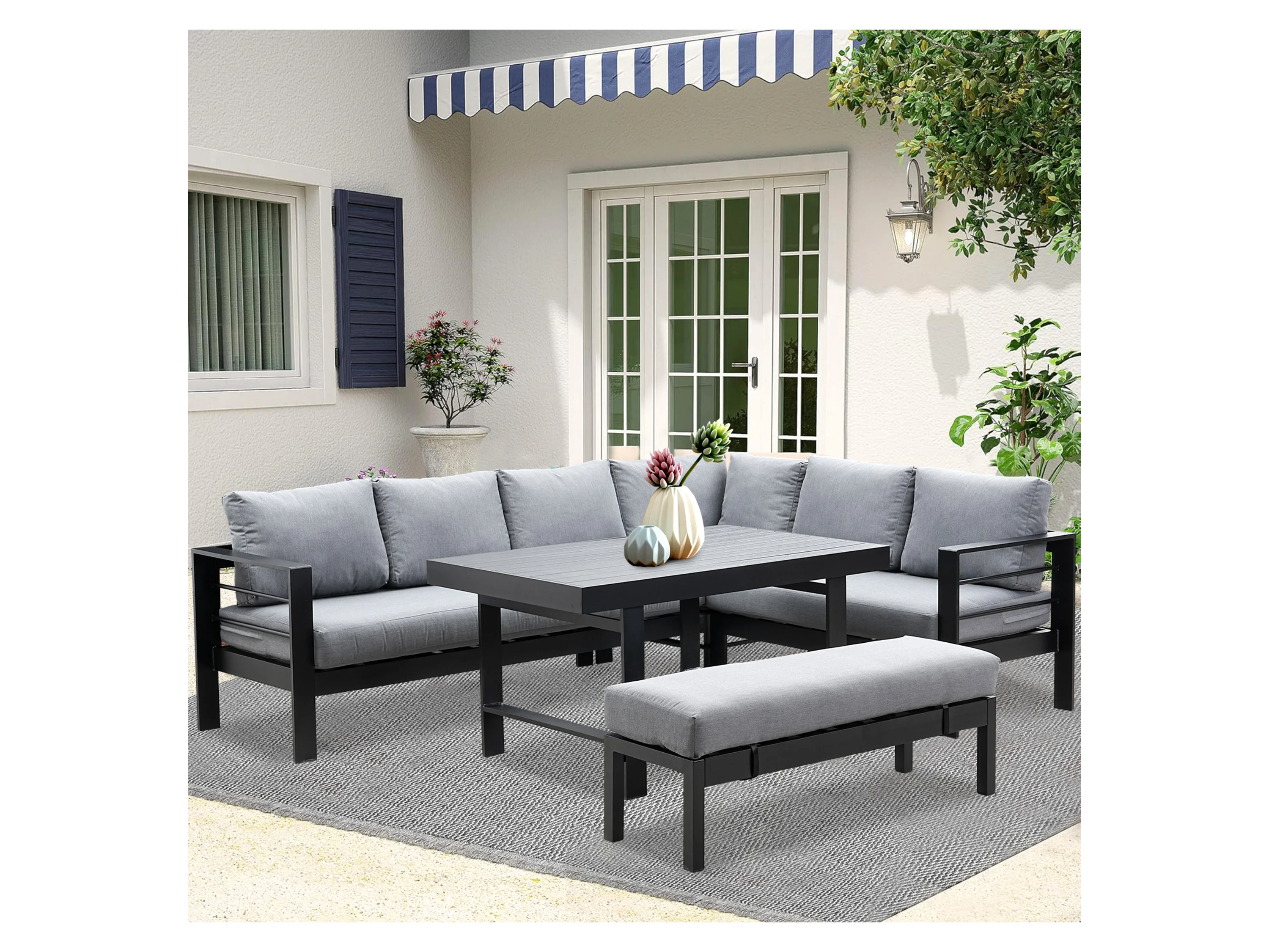 MEXO Gartenmöbel Lounge-Set »Tropea«, inkl Polster (8-Sitzer, Schwarz / Dunkelgrau) – Bild 2 von 4