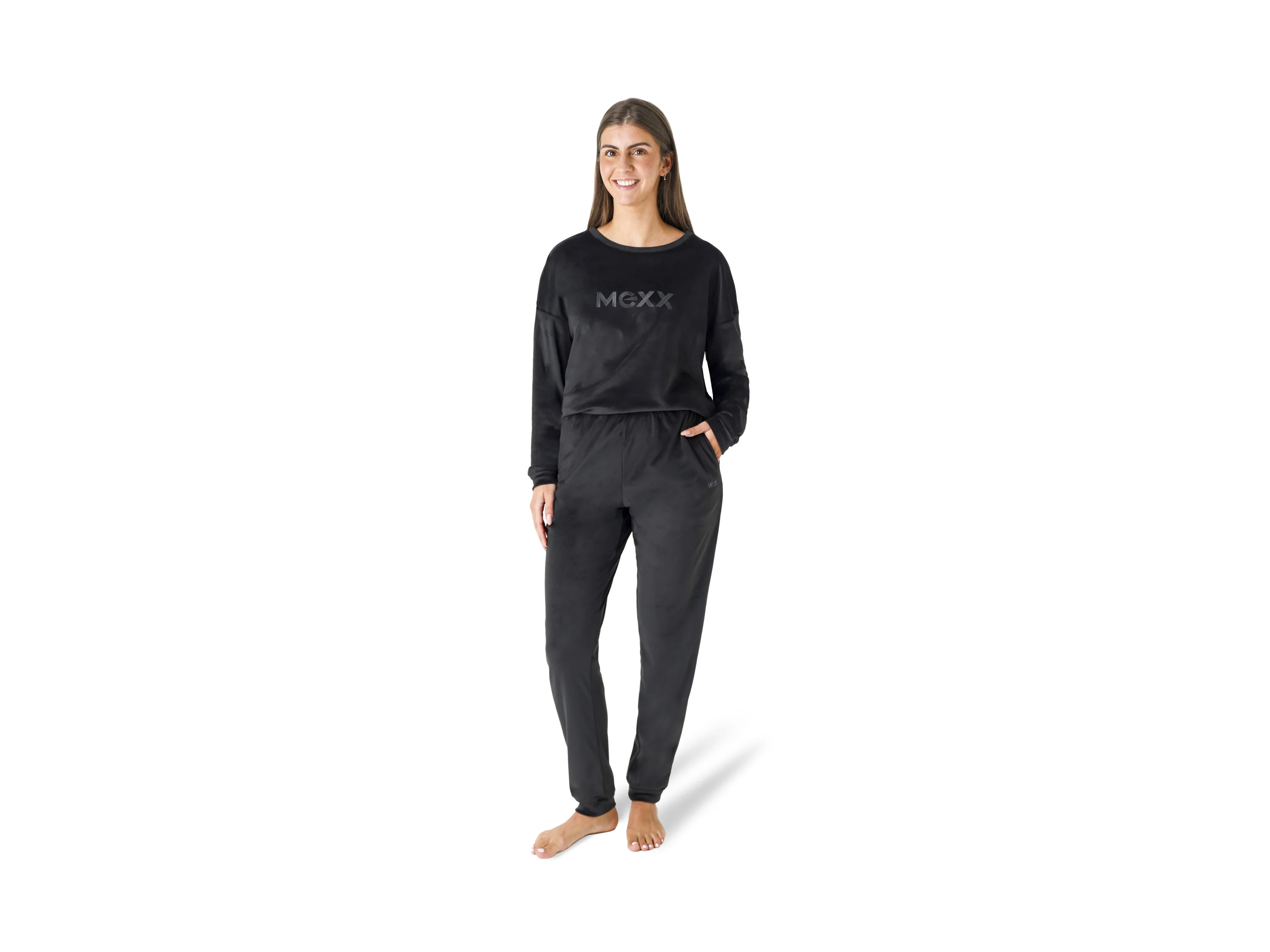 MEXX Damen Fleece-Pyjama, 2-teilig (Schwarz, L) – Bild 2 von 4