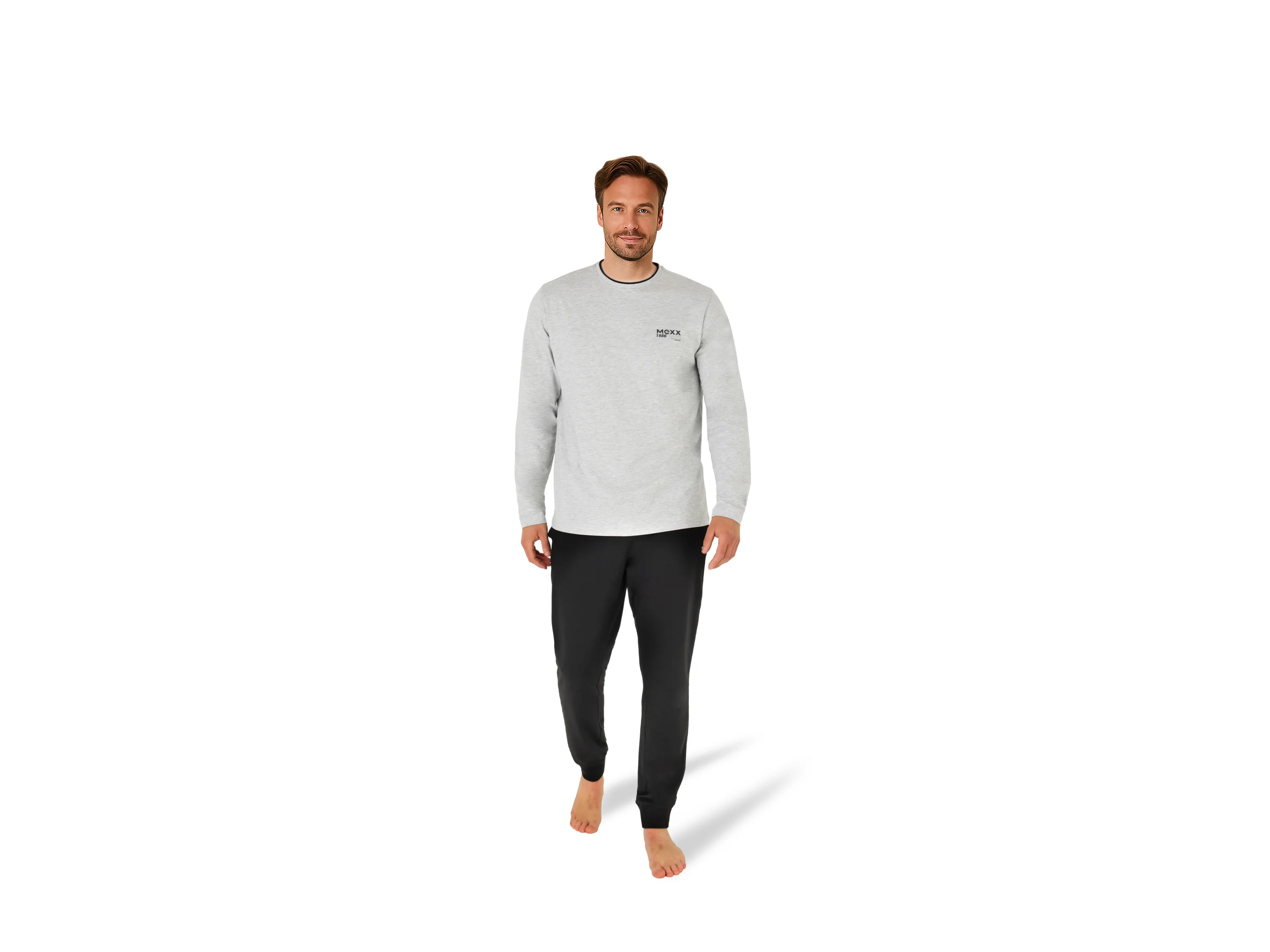 MEXX Herren Jersey-Pyjama, 2-teilig (grau/schwarz, L) – Bild 2 von 4