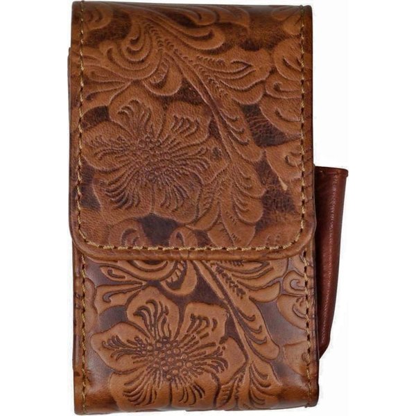 meytrade Bogenetui Zigarettenetui echt Leder vintage Etui Tasche braun Blumen Flower, verstellbarer Magnetverschluss und Feuerzeugfach