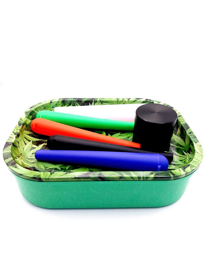 meytrade Geschenkbox Set Cannabis Rolling Tray Tablett + Grinder + 6 x Joint Hülle – Bild 2 von 3