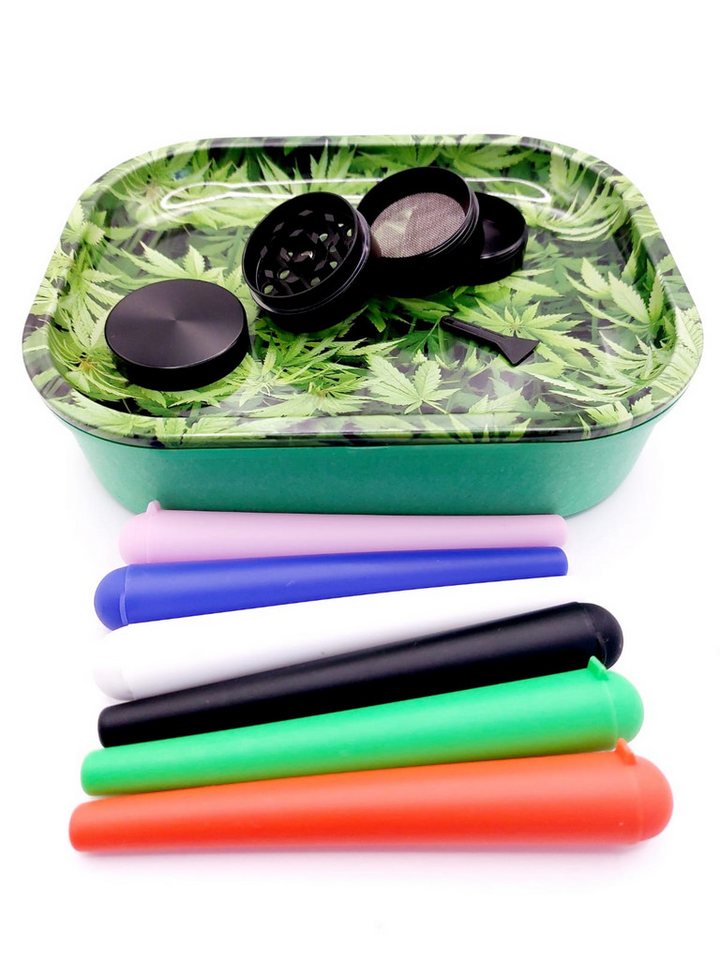 meytrade Geschenkbox Set Cannabis Rolling Tray Tablett + Grinder + 6 x Joint Hülle – Bild 3 von 3