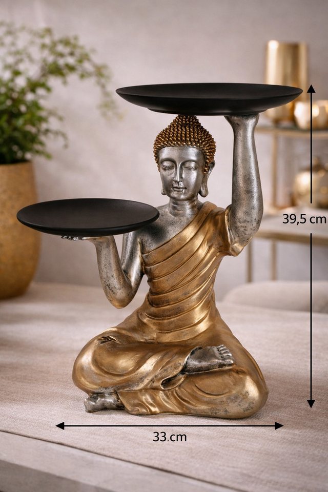 MF Buddhafigur Buddha Figur Siddhara mit Serviertabletts gold dekorative Ablagefigur (1 St) – Bild 3 von 3