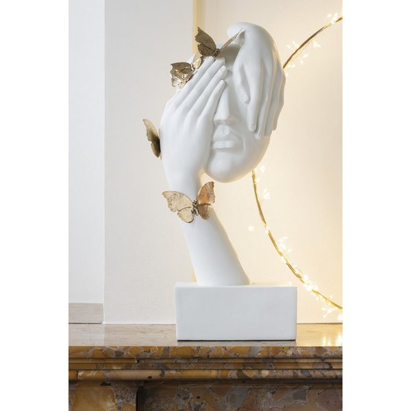 MF Dekoobjekt Gesicht mit Schmetterlingen Skulptur, Polyresin, Gold oder Weiß/Gold -