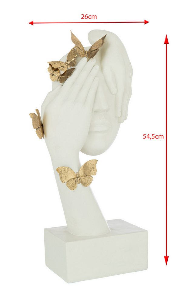 MF Dekoobjekt Gesicht mit Schmetterlingen Skulptur, Polyresin, Gold oder Weiß/Gold - – Bild 2 von 3
