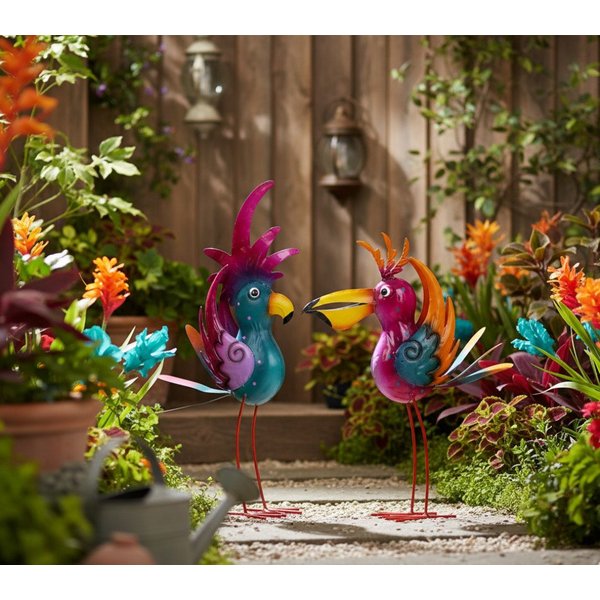 MF Gartenfigur Gartendeko Figuren Metall Vögel bunt 2er Set Lireno, (2 St)