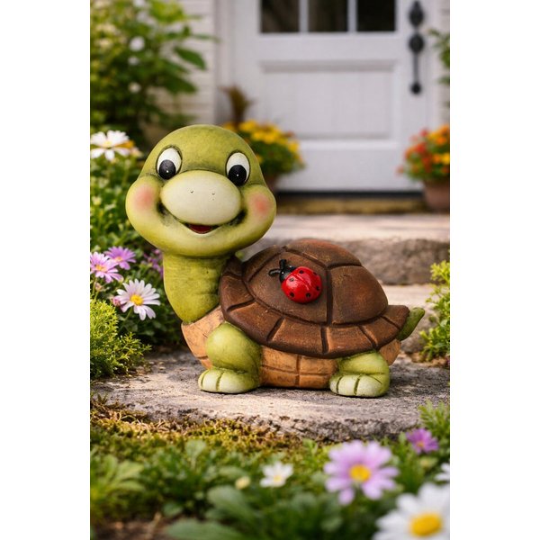 MF Gartenfigur Gartendeko Schildkröte Smila mit Marienkäfer aus Keramik 23cm, (1 St)