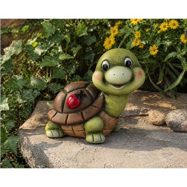 MF Gartenfigur Gartenfigur Schildkröte mit Marienkäfer Keramik 18,5 cm, (1 St)