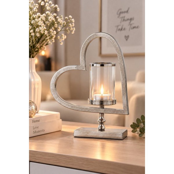 MF Teelichthalter Eleganter Teelichthalter Herz des Lichts Metall & Glas