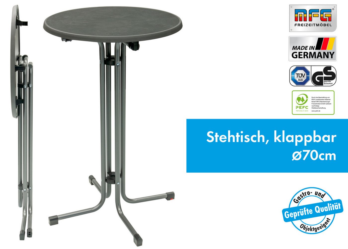 MFG Freizeitmöbel Stehtisch MFG Stehtisch d=70 cm, anthrazit/schiefer, Einfacher Klappmechanismus – Bild 2 von 5