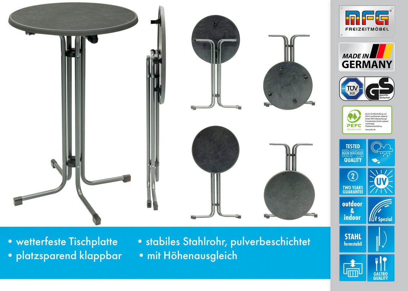 MFG Freizeitmöbel Stehtisch MFG Stehtisch d=70 cm, anthrazit/schiefer, Einfacher Klappmechanismus – Bild 3 von 5