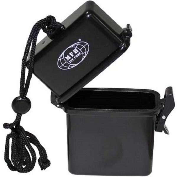 MFH Aufbewahrungsbox Box, Kunststoff, wasserdicht Nackenband, schwarz (Packung), mit Deckel