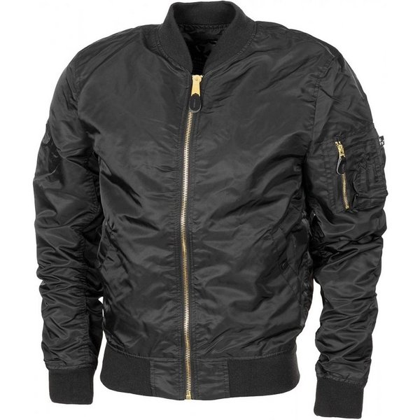 MFH Bomberjacke US Airforce Jacke MA1, schwarz - XL doppelter Strickbund am Kragen, Ärmel und Bund