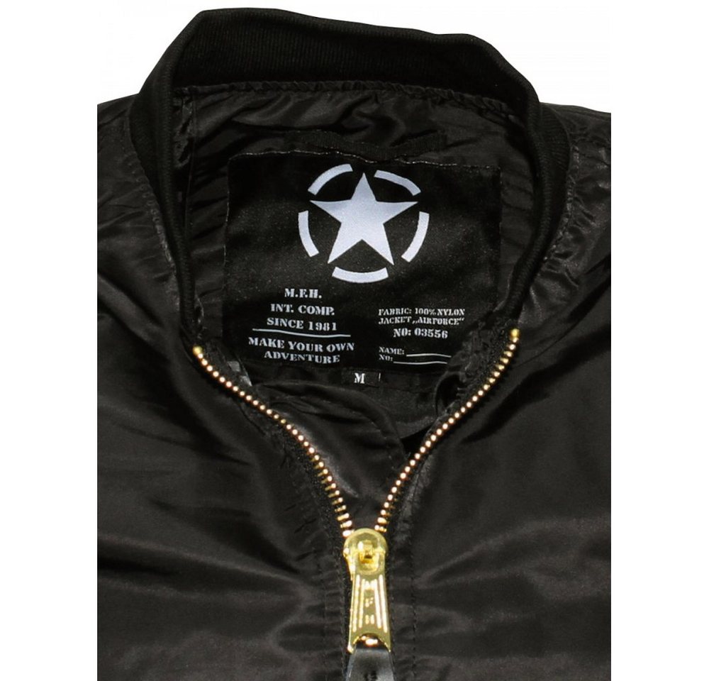 MFH Bomberjacke US Airforce Jacke MA1, schwarz - XL doppelter Strickbund am Kragen, Ärmel und Bund – Bild 3 von 4